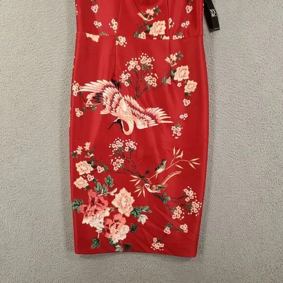 New York & Company Dress Womens Medium Tall Red Birds Floral Stretch NWT - Picture 2 of 13